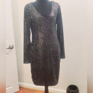 Elegant Black Sequin Long Sleeve Dress